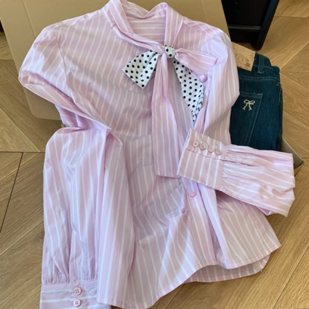 Pink Striped Bow Tie Shirt